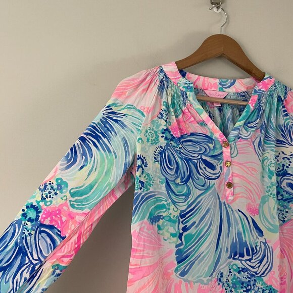 Lilly Pulitzer Elsa Silk Popover Top Beach Please Size XXS - Picture 6 of 6